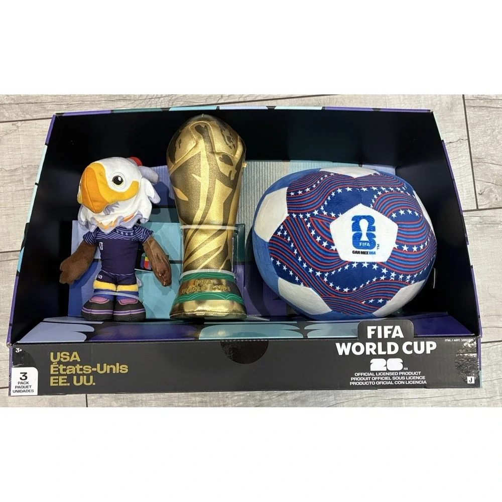 FIFA World Cup 26 USA Plush 3 Pack Set Eagle‎ Trophy Soccer Ball Jazwares New